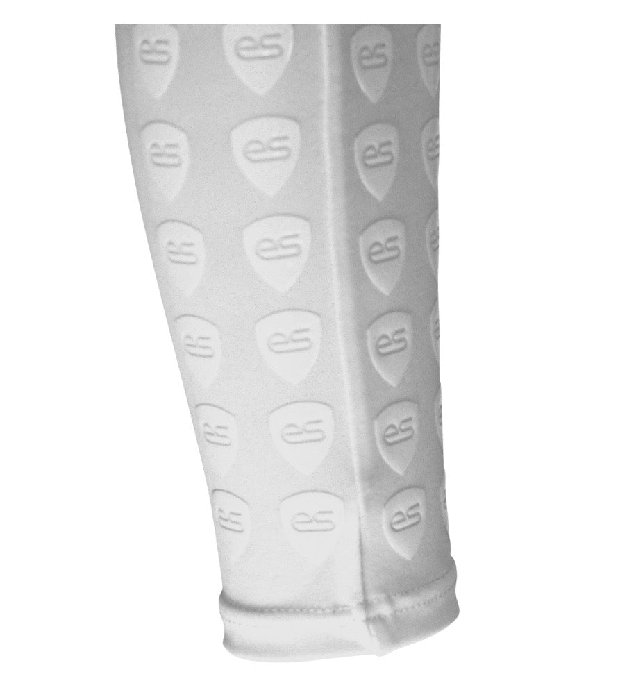 edge sports anti-fumble grip for ball control on a white compression sleeve