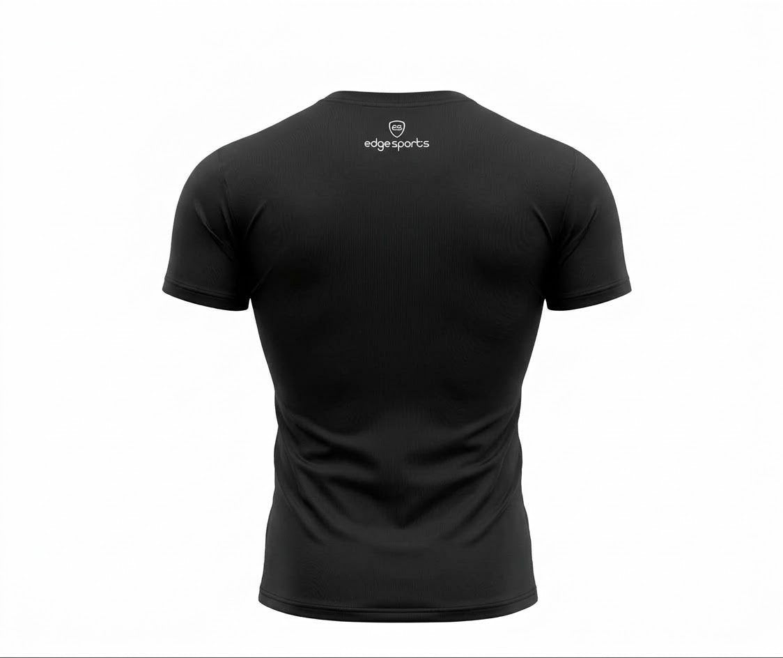 black compression football shirt with logo on the back
